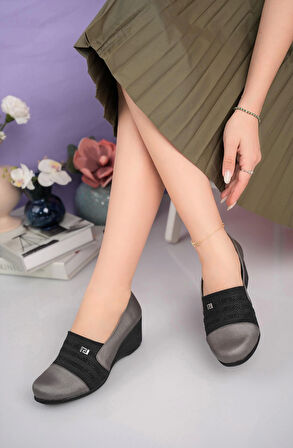 Nesil Shoes Lady 10150 Platin Strech Dolgu Kadın Ayakkabı