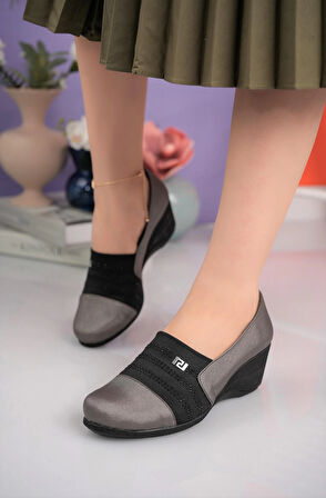 Nesil Shoes Lady 10150 Platin Strech Dolgu Kadın Ayakkabı