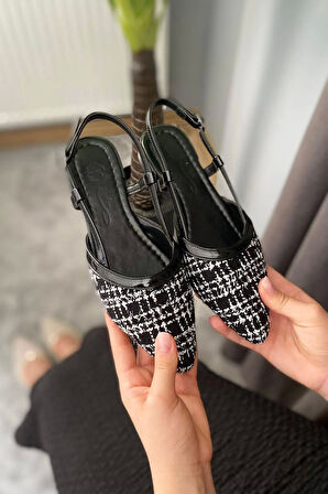 Kadın Tena Siyah Keten Arkası Acık Sivri Burun Günlük Babet