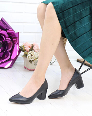 Nesil Shoes Bln 410 Siyah Kumaş Günlük Topuklu Kadın Ayakkabı
