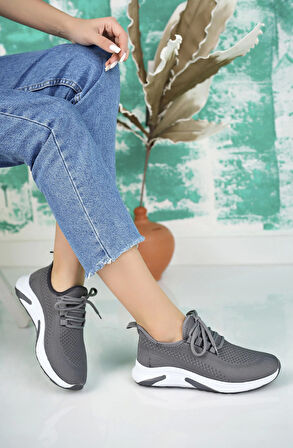 Nesil Shoes Bw 010 Füme Beyaz Triko Örgü Kadın Sneakers