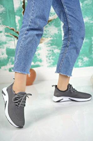 Nesil Shoes Bw 010 Füme Beyaz Triko Örgü Kadın Sneakers