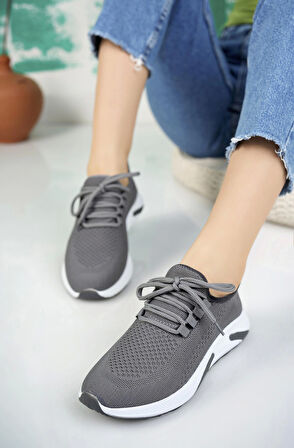 Nesil Shoes Bw 010 Füme Beyaz Triko Örgü Kadın Sneakers