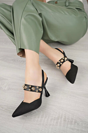 Nesil Shoes Fls 660 Siyah Hasır 9cm Topuklu Kadın Sandalet
