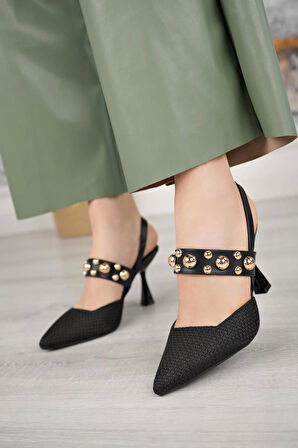 Nesil Shoes Fls 660 Siyah Hasır 9cm Topuklu Kadın Sandalet