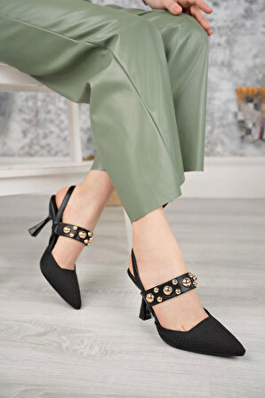 Nesil Shoes Fls 660 Siyah Hasır 9cm Topuklu Kadın Sandalet