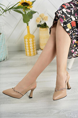 Nesil Shoes Tam 501 Nude Taşlı Topuklu Kadın Sandalet
