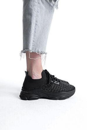 Kadın Rocco Siyah Triko Taşlı Spor Ayakkabı & Sneaker