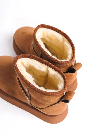 Kadın Palermo Siyah Süet İçi Kürklü Kalın Tabanli (4,5 cm ) Mini Kısa Bot