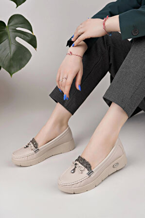 Nesil Shoes Nstar 400 Bej Cilt Anatomik Günlük Kadın Ayakkabı