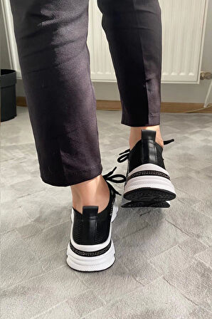 Kadın Fabri Siyah Triko Beyaz Tabanlı Taşlı Spor Ayakkabı & Sneaker
