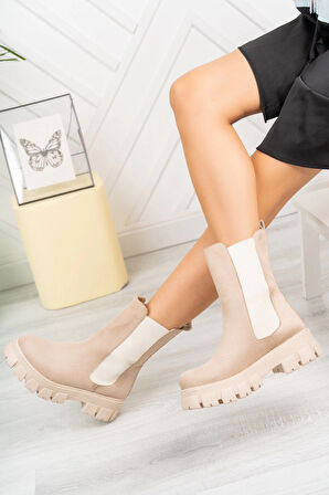 Kadın Estela Ten Süet Kalın Taban Lastikli Bot