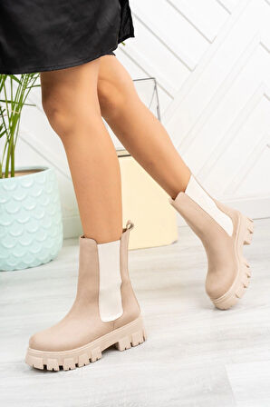 Kadın Estela Ten Süet Kalın Taban Lastikli Bot