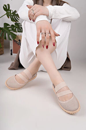 Mammamia D25YA 645 Pudra Hakiki Deri Delikli Kadın Ayakkabı