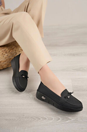 Nesil Shoes Ayzen 502 Siyah Kot Anatomik Kadın Ayakkabı