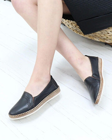 Nesil Shoes Syg P51 Siyah Hakiki Deri Kadın Ayakkabı