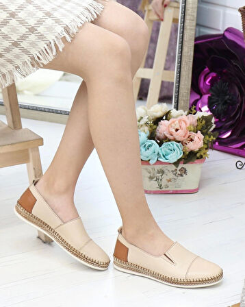 Nesil Shoes Syg P41 Bej Hakiki Deri Kadın Ayakkabı