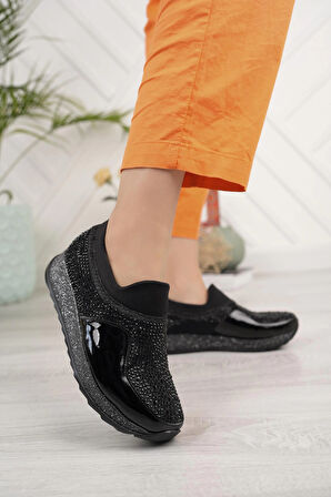 Nesil Shoes Lujo 35 Siyah Rugan Taşlı Kadın Ayakkabı