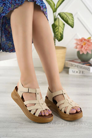 Nesil Shoes Bell 159 Bej Anatomik Kadın Sandalet