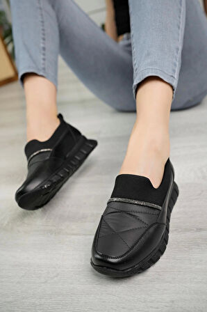 Nesil Shoes Acr 50 Siyah Taşlı Strech Kadın Ayakkabı
