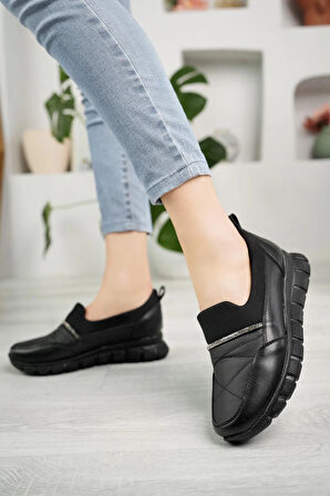 Nesil Shoes Acr 50 Siyah Taşlı Strech Kadın Ayakkabı
