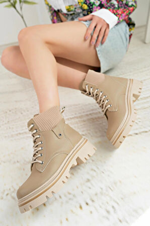 Nesil Shoes Dvm 5003 Vizon Bağcıklı Kadın Bot
