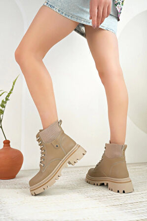 Nesil Shoes Dvm 5003 Vizon Bağcıklı Kadın Bot