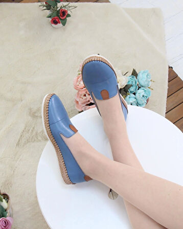 Nesil Shoes Syg P01 Mavi Hakiki Deri Kadın Ayakkabı