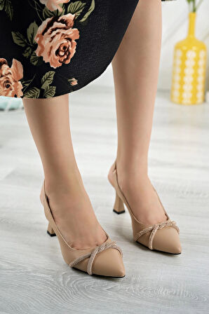 Nesil Shoes Tam 508 Nude Taşlı Topuklu Kadın Sandalet