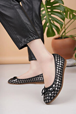 Mammamia D25YA 525 Siyah Platin Hakiki Deri Kadın Babet