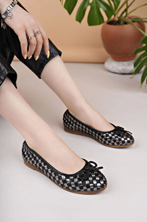 Mammamia D25YA 525 Siyah Platin Hakiki Deri Kadın Babet