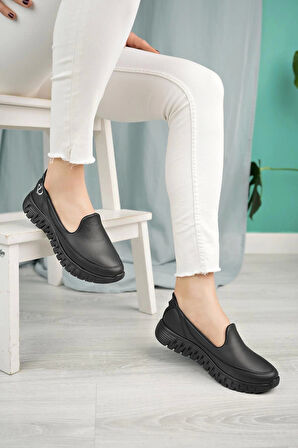 Nesil Shoes Dvm 810 Siyah Cilt Faylon Taban Kadın Yürüyüş Ayakkabısı