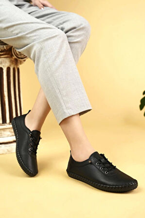 Maria 300 Siyah Hakiki Soft Deri Günlük Kadın Ayakkabı