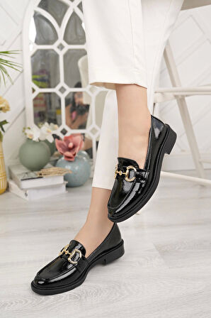 Nesil Shoes Palm 914 Siyah Rugan Makosen Kadın Ayakkabı