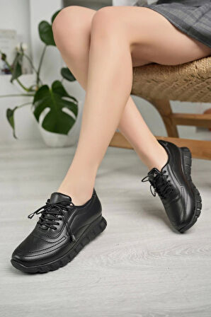 Nesil Shoes Acr 40 Siyah Lastik Bağlı Kadın Ayakkabı