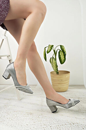 Nesil Shoes Özma 7008 Platin Simli Topuklu Kadın Stiletto