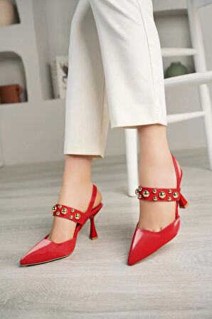 Nesil Shoes Fls 660 Kırmızı Saten  9cm Topuklu Kadın Sandalet