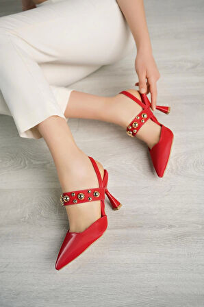 Nesil Shoes Fls 660 Kırmızı Saten  9cm Topuklu Kadın Sandalet