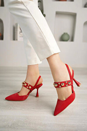 Nesil Shoes Fls 660 Kırmızı Saten  9cm Topuklu Kadın Sandalet