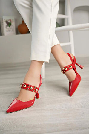 Nesil Shoes Fls 660 Kırmızı Saten  9cm Topuklu Kadın Sandalet