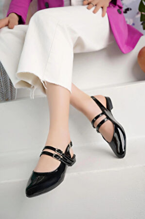 Nesil Shoes Swell 1601 Siyah Rugan Tokalı Kadın Düz Sandalet