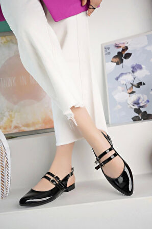 Nesil Shoes Swell 1601 Siyah Rugan Tokalı Kadın Düz Sandalet