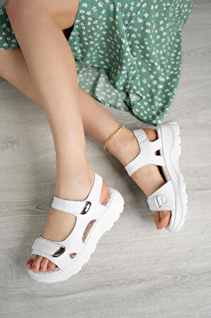 Nesil Shoes Dvm 1300 Beyaz Cırtlı Masaj Taban Kadın Sandalet