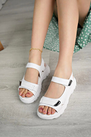 Nesil Shoes Dvm 1300 Beyaz Cırtlı Masaj Taban Kadın Sandalet