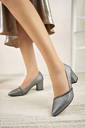 Nesil Shoes Bln 414-2 Platin Kalın Topuk Kadın Stiletto