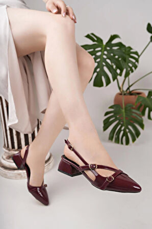 Nesil Shoes Senyo 250 Bordo Rugan Tokalı Kadın Sandalet