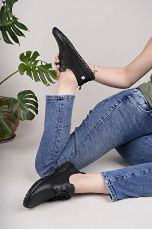 Mammamia D25YA 85 Siyah Hakiki Soft Deri Kadın Ayakkabı