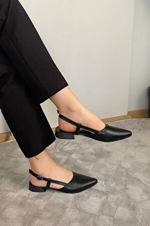 Kadın Tena Bej Keten Arkası Acık Sivri Burun Günlük Babet