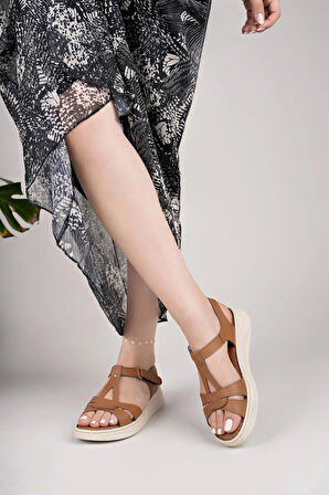 Nesil Shoes Bell 25154 Bej Anatomik Kadın Sandalet