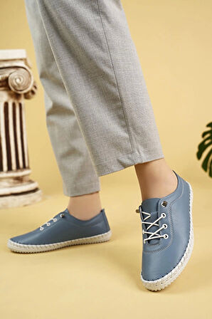 Maria 300 Mavi Hakiki Soft Deri Günlük Kadın Ayakkabı